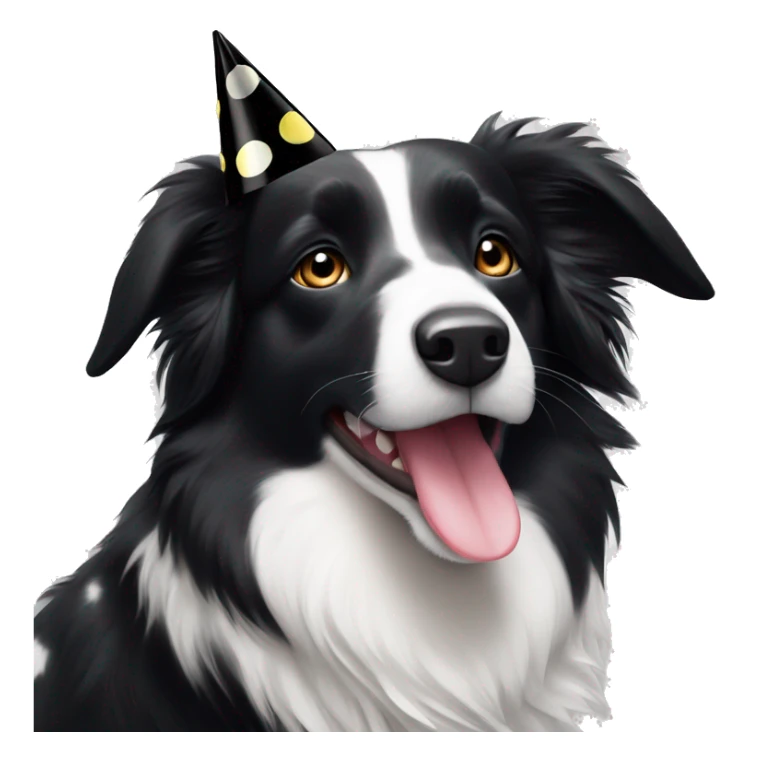 A black and white Border Collie with black spots wearing a party hat.   sticker