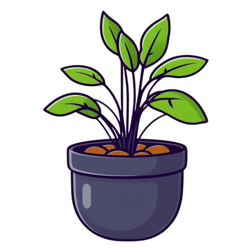 Young Plectranthus Verticillatus sprouts with perfectly circular penny-shaped leaves in a modern metallic planter sticker