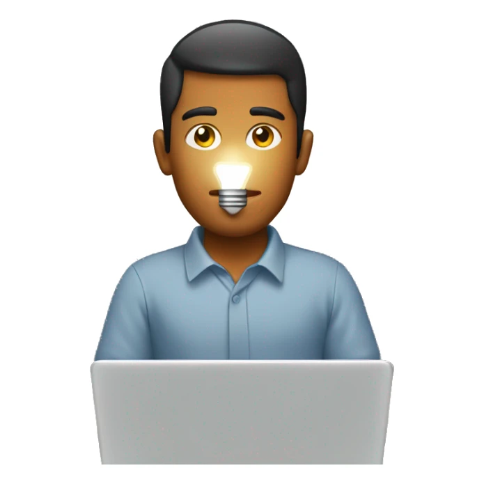 man with laptop and light bulb above head sticker