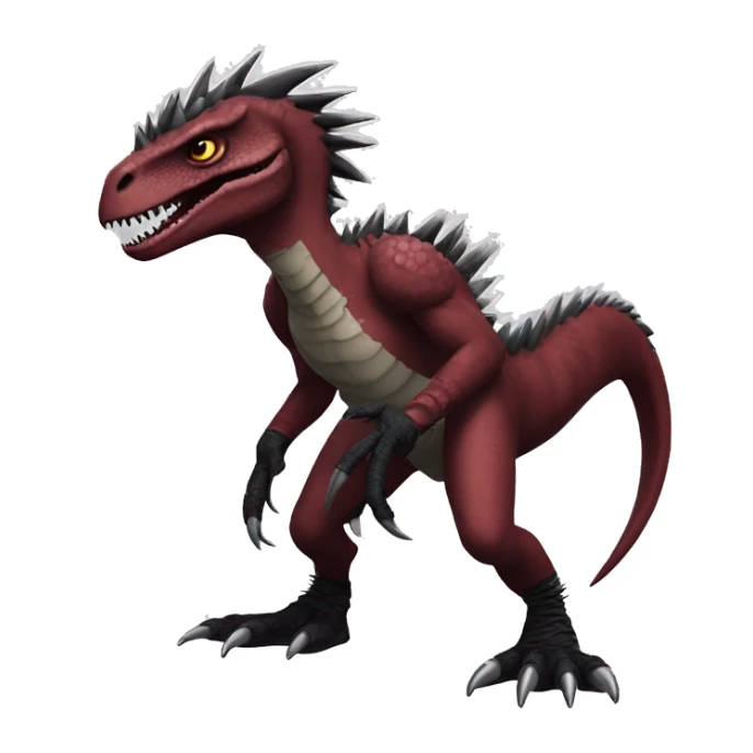 Maroon edgy badass modern sexy handsome punk velociraptor-dragon-Digimon, with black spiky mane, full body sticker