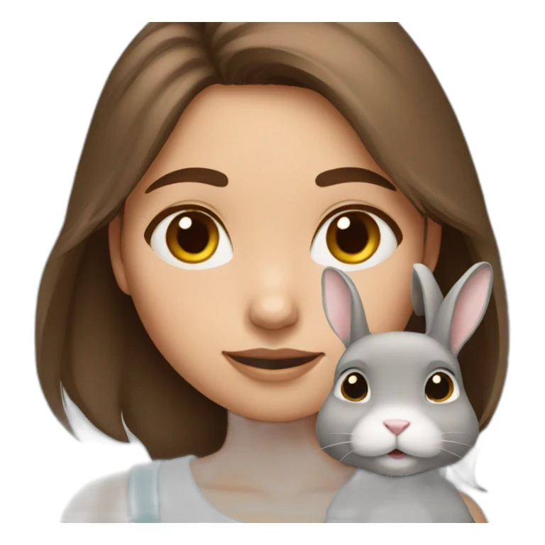 brown hair girl with cute grey rabbit sticker