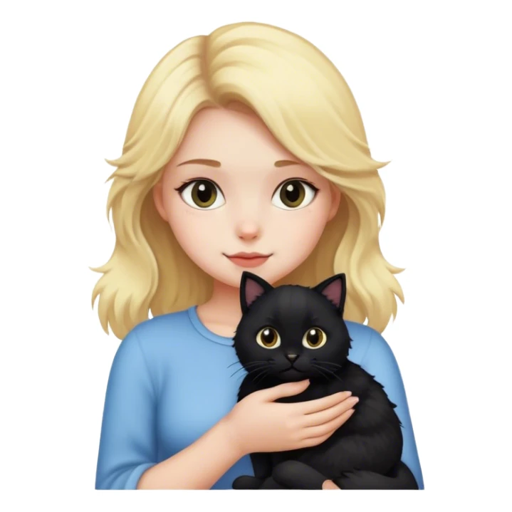 Blonde girl holding fluffy black cat sticker