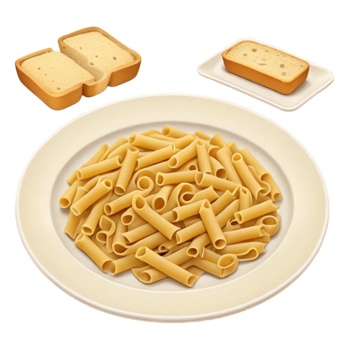 European cuisine humanless avatar in modern emoji-style illustration. Plate with pasta and bread, neutral warm colors, simple shapes, flat design, elegant and friendly. sticker