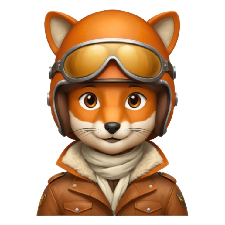 renard aviateur, casque en cuir vintage, écharpe blanche, blouson aviateur sticker