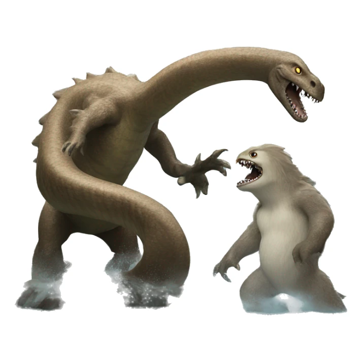 Brown Loch Ness monster fighting a yeti  sticker