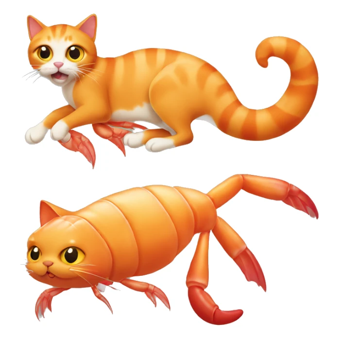 orange cat with a crustacean shrimp body sticker