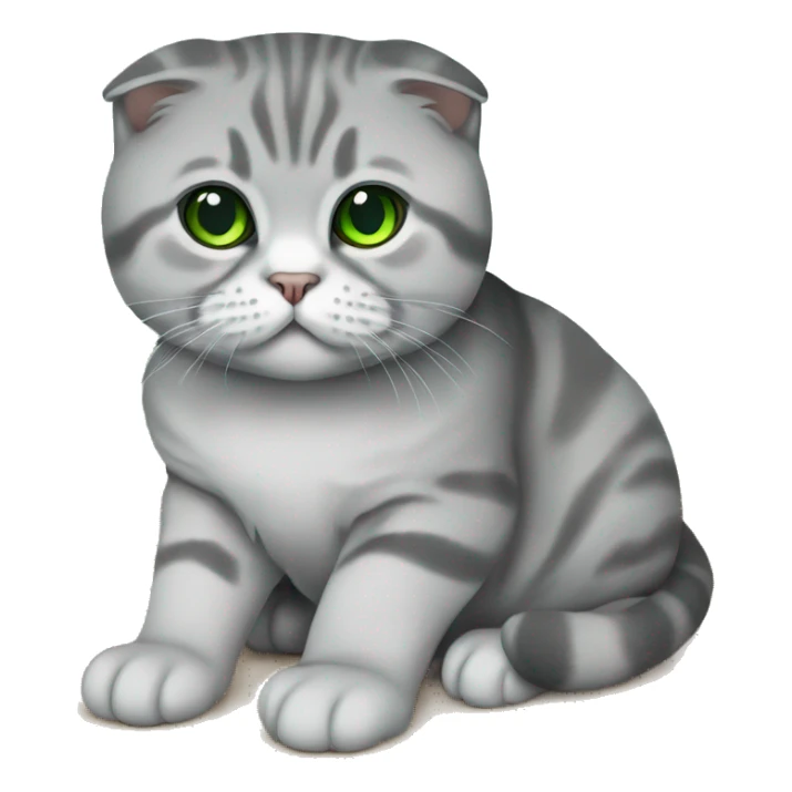 Scottish fold cat in grey with Green eyes sitting sticker