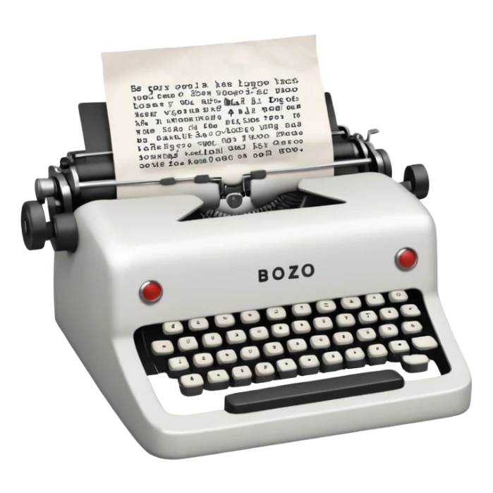 Typewriter typing on paper that says bozo sticker