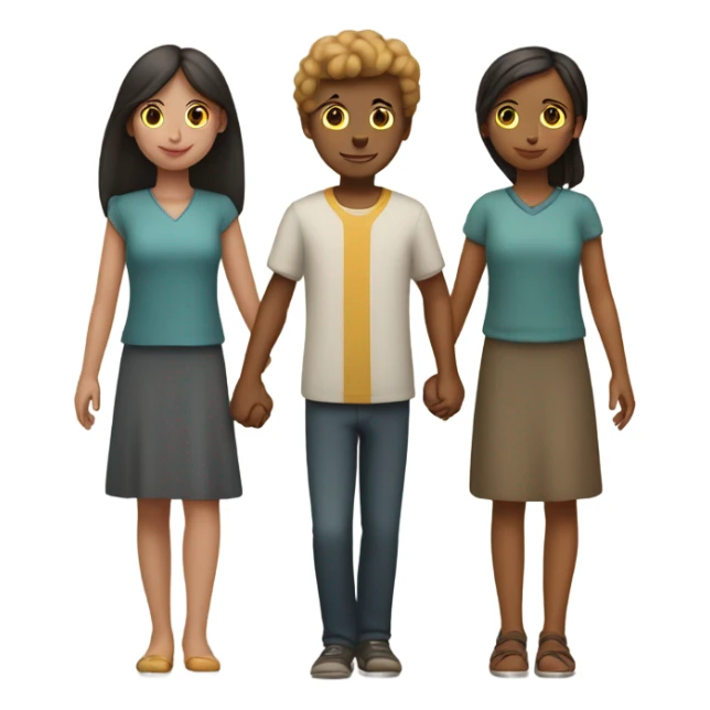 three people holding hands 2 girls 1 boy  sticker