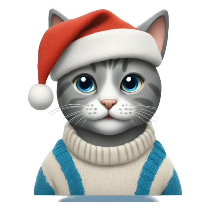 Cat with blue sweater and a Christmas hat sticker