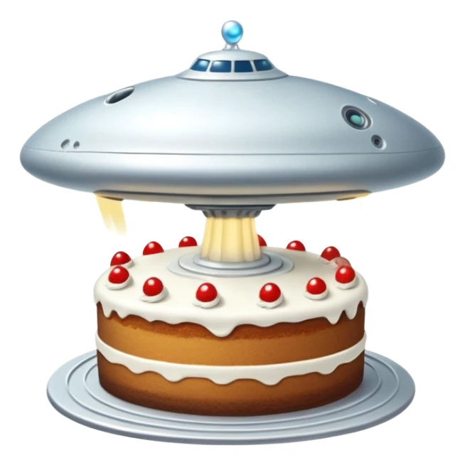 small piece of cake in a green light being stolen by flying above it giant ufo  sticker