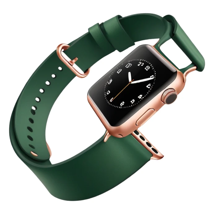 rose gold apple watch with forest green band on an angle sticker