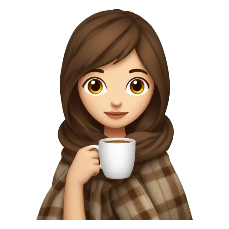 cute brown hair girl drinking coffee with a cozy blanket sticker