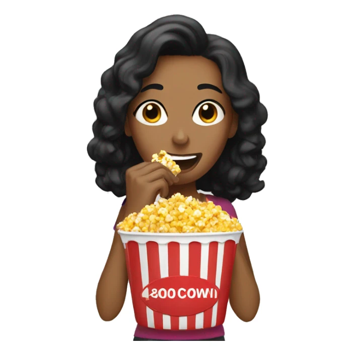 Woman with black hair putting pop corn in her mouth  sticker