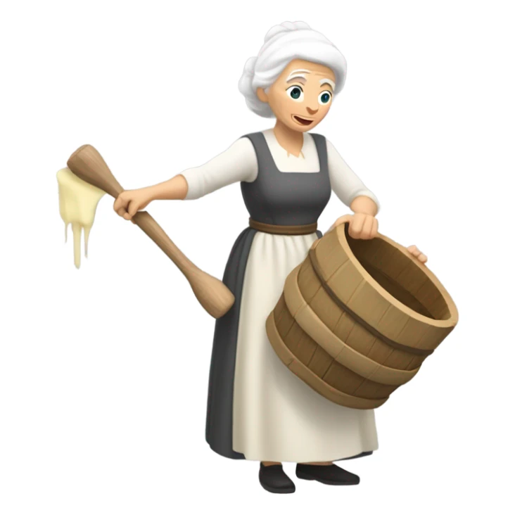Old Caucasian lady white hair churning butter up and down sticker