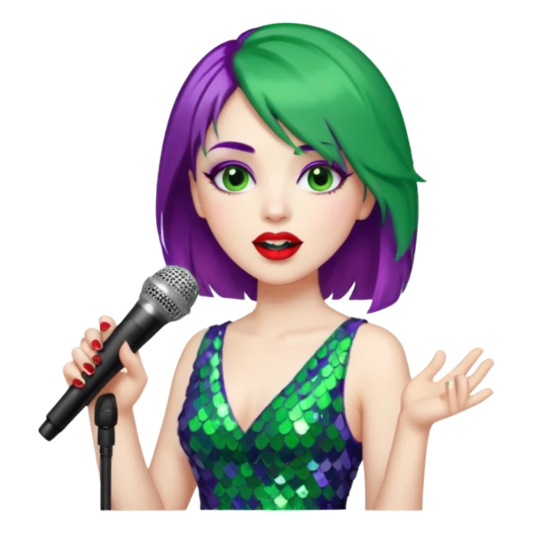 female joker with dress, microphone, singing sticker