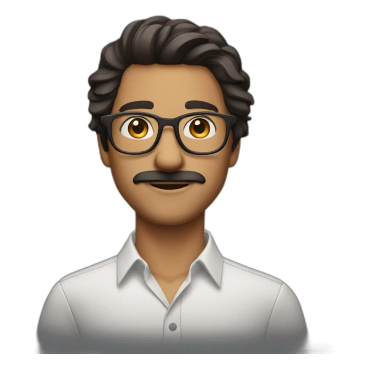 guy with curled mid long hair brune and glasses and small mustache sticker