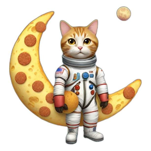 cat walking on moon with boots made of burgers sticker