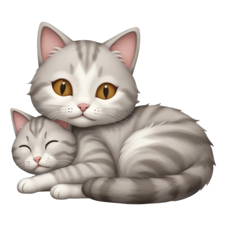 grey and white small cat with its eyes closed lying down with his head leaning on his paw sticker