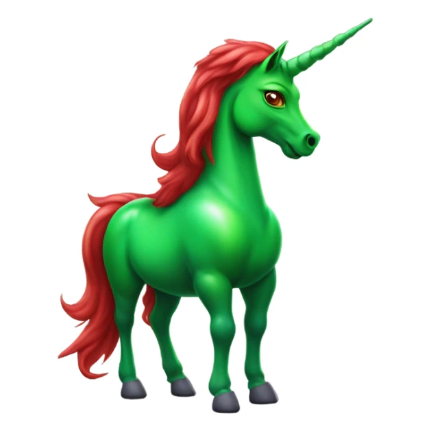 four-legged red unicorn a green amazon alien woman, on a unicorn sticker