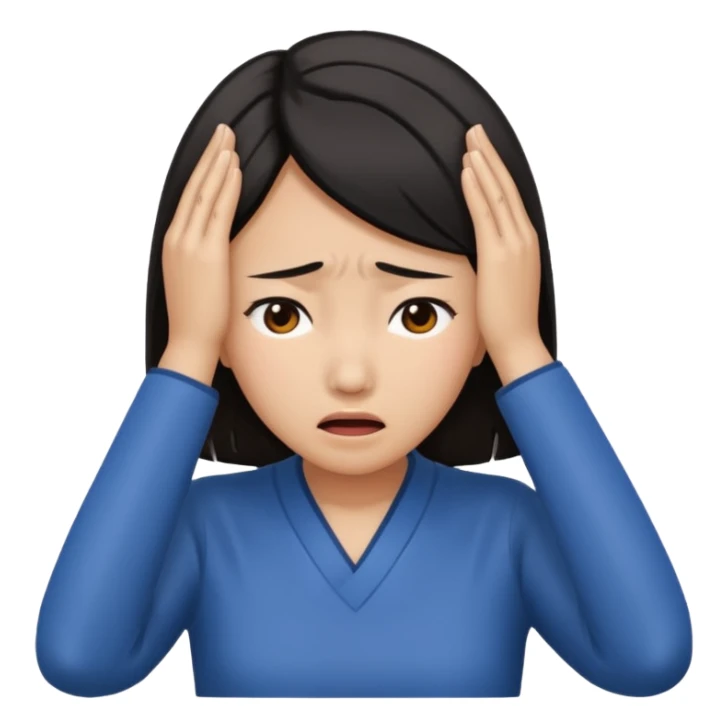 Asian woman agonizing over her head with her hands sticker