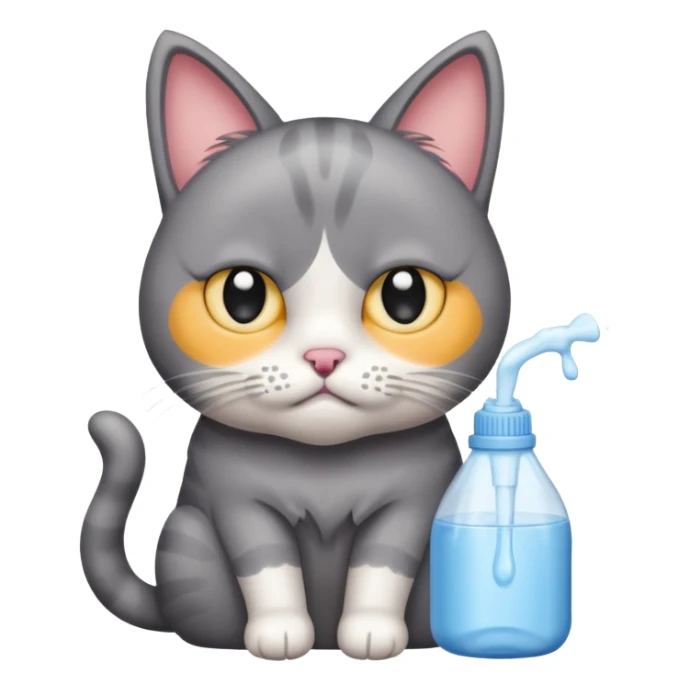 Sad cat with tear and thrown with fabric softener bottle  sticker