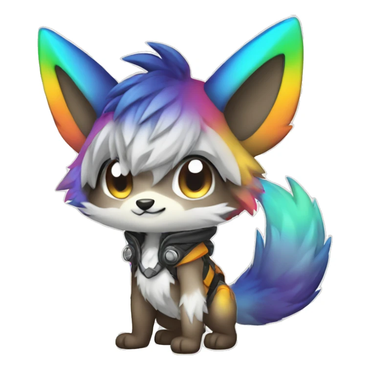 shiny, colorful, gradient, Kemono-style, Chibi, Anthro-Fur-Sona-Fakémon, techwear, Full Body sticker