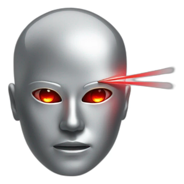A silver human head with red laser beam streaking out of eyes  sticker