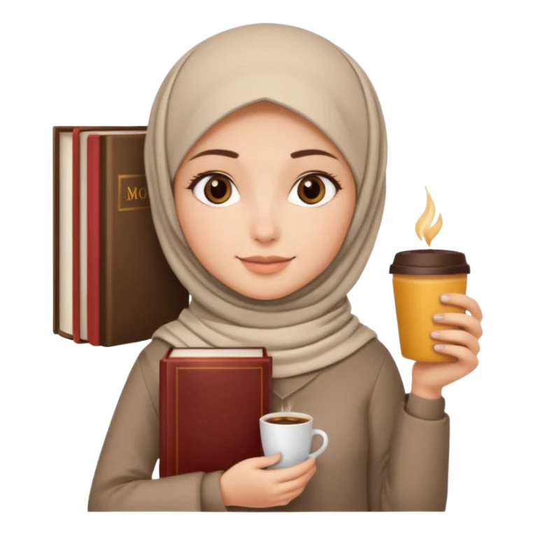 Muslim girl with coffe and books sticker