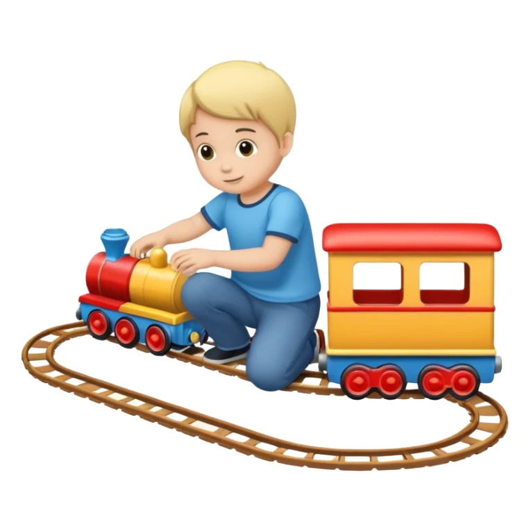 child playing with both toy cars and trains sticker