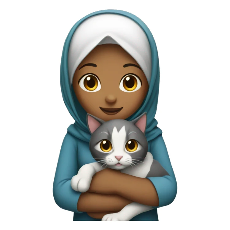 Muslim girl holding a cat sticker