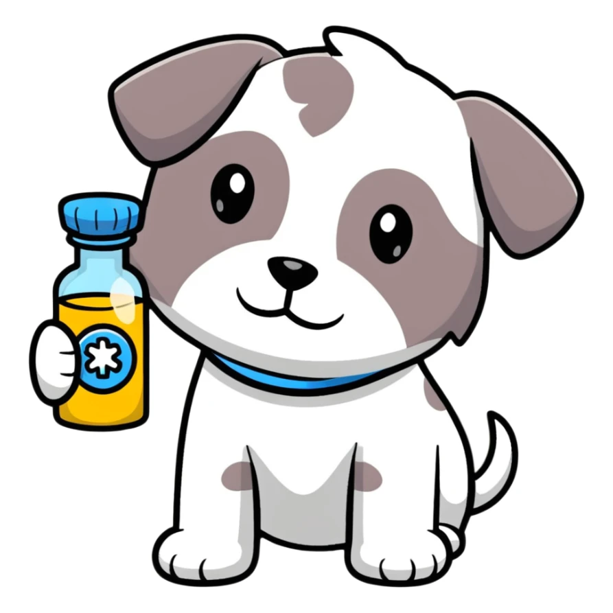 cute puppy with medicine bottle and get well soon message sticker
