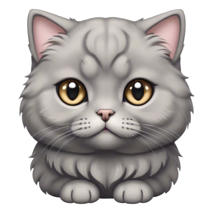 Cinematic Adorable Fluffy Grey Scottish Fold Cat Portrait Emoji, Head tilted cutely with big, sparkling eyes and adorable folded ears, soft grey fur with darker points on the ears, face, and paws, Simplified yet irresistibly adorable features, highly detailed, glowing with a soft, warm glow, high shine, affectionate and playful, stylized with a touch of whimsy, bright and endearing, soft glowing outline, capturing the essence of a curious and loving kitten with the signature charm of a Scottish Fold's unique folded ears, so cute it feels like it could leap out of the screen and snuggle up for a cuddle! sticker