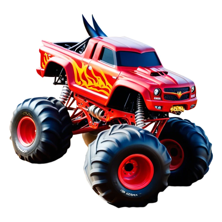 El Toro Loco - Monster Jam (Model Year: 2022) (Iconic colour: Red with horns) - An eye-catching monster truck with a wild, rebellious design in bold red. Include stylized, large horn graphics and aggressive facial elements that evoke a bull-like, ferocious appearance, exuding daring and unstoppable force. sticker