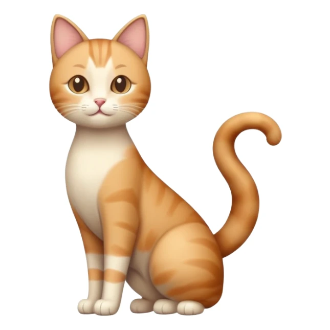 standing cat with tail raised, soft brown and beige colors, friendly calm expression, natural pose, warm lighting, flat illustration sticker