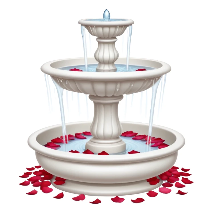 A white romantic porcelain fountain with rose petals scattered around sticker