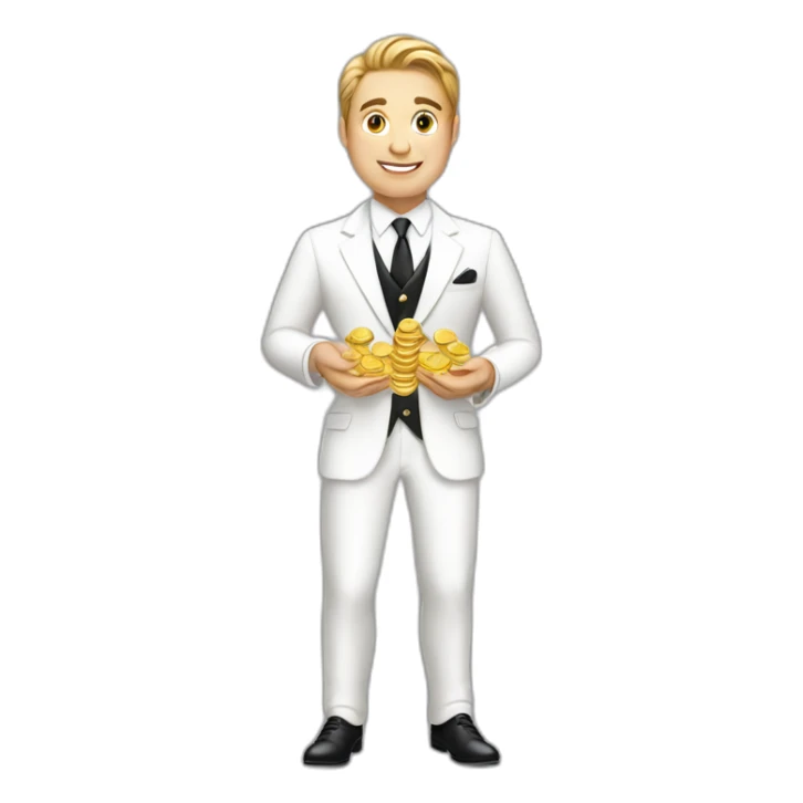 Posh-man-with-white-suit-holding-golden-coins sticker