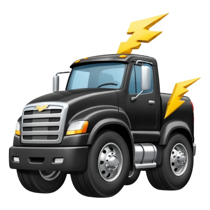 A front semi steer tire that is flat getting stuck by a lightning bolt add highway sticker