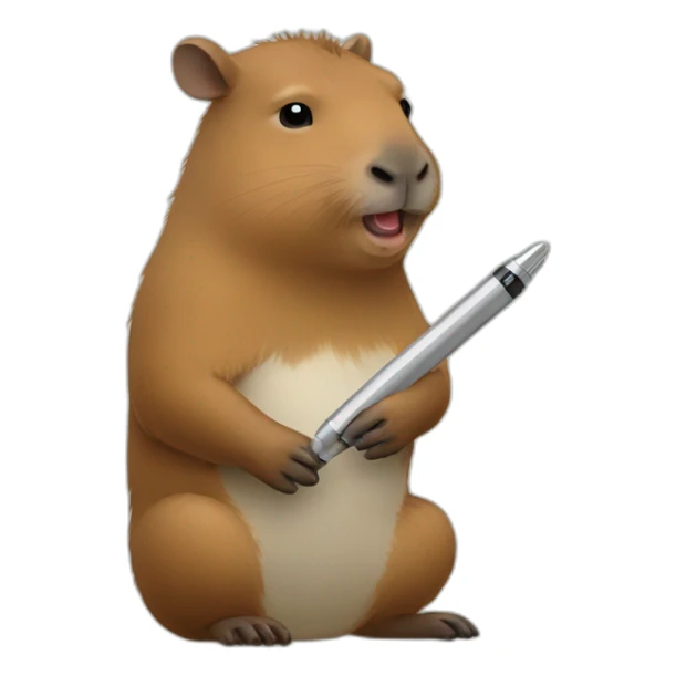 cute Capybara eating a pen and a bird on his back sticker