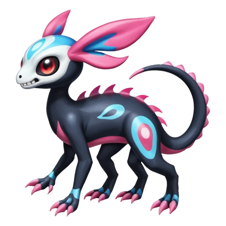 Shiny Duskull-Salandit-Sylveon-Fakémon-hybrid-creature (full body)  sticker