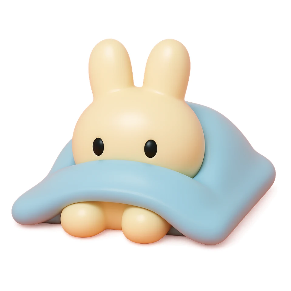 cream bunny lying under blanket, only eyes showing, vinyl figure style sticker