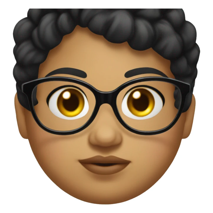 Chubby girl black hair glasses book in her face sticker