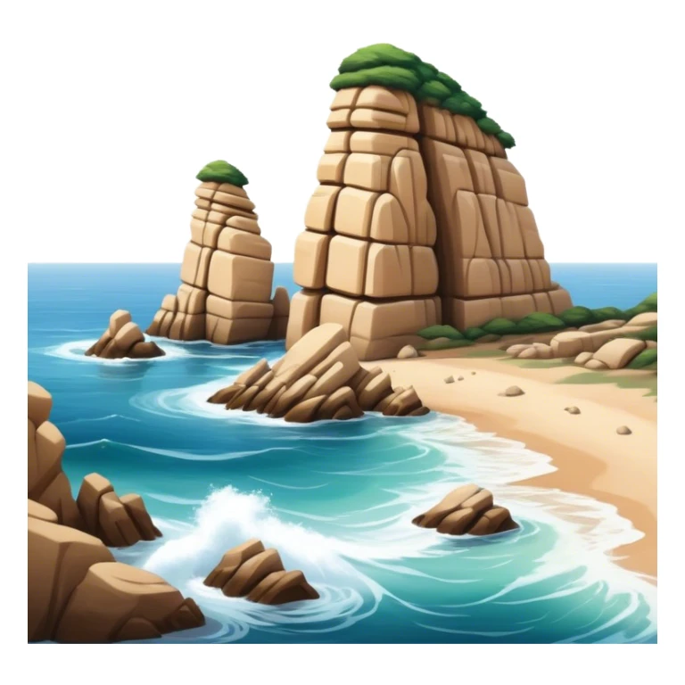 Cinematic Realistic Raouche Rocks Landmark Emoji, depicted with dramatic natural rock formations along the Beirut coastline rendered with intricate detail and dynamic natural lighting. sticker