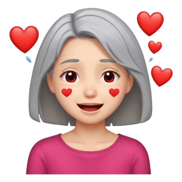 Gray shoulder length hair girl with hearts crying laughing  sticker