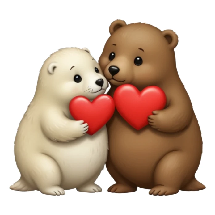 tiny white seal kissing a big brown bear with a heart between them sticker