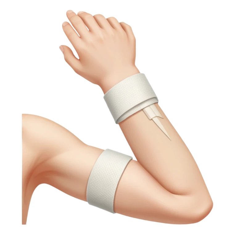 Arm with bandage around elbow showing tendon pain sticker