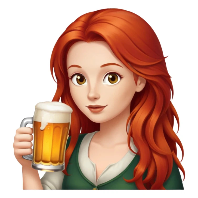 Woman with long red hair drinking a beer sticker