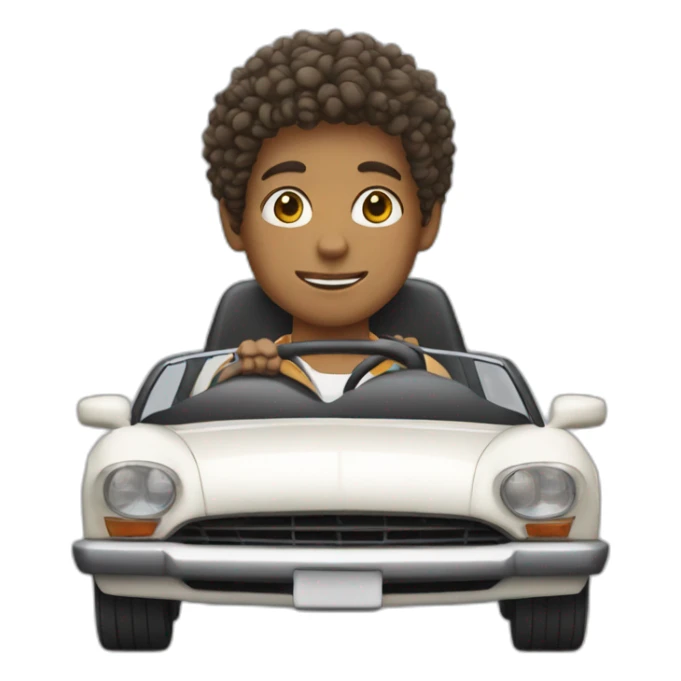 a boy with curly hair driving a car sticker