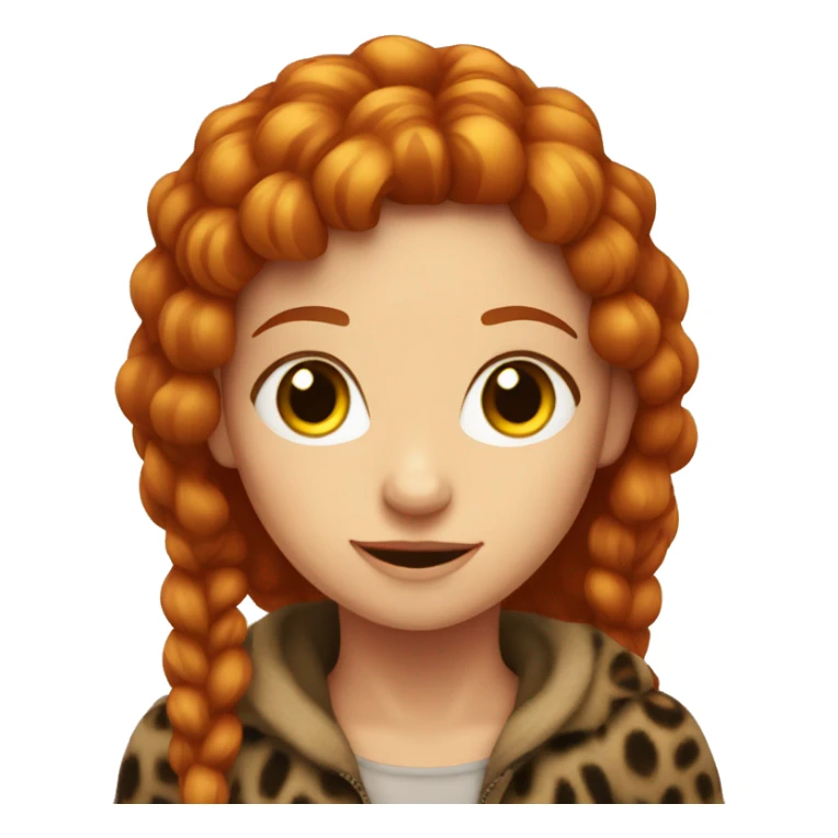 A red-haired girl is sitting on a leopard sticker