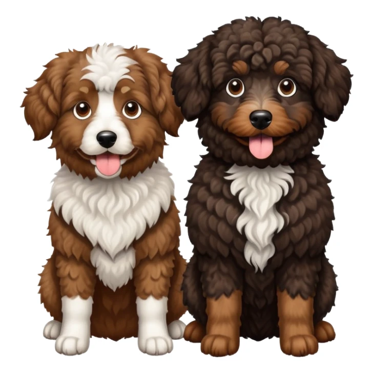 2 dogs, one is a brown Aussie doodle. the other is a black Berenedoodle with white eyebrows . Make both same size sticker